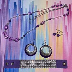 PAPARAZZI. Necklace. Bracelet and two pair of earrings. Gently used. All purple